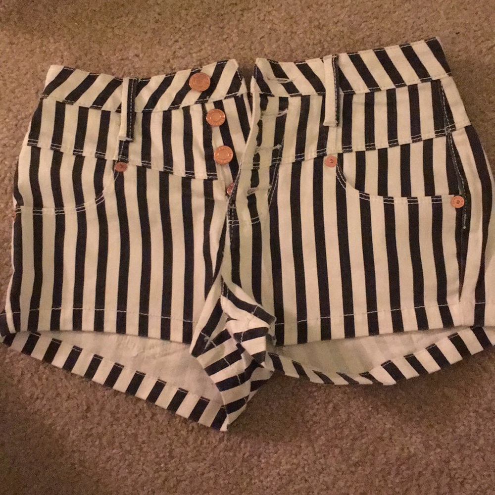 Striped denim shorts